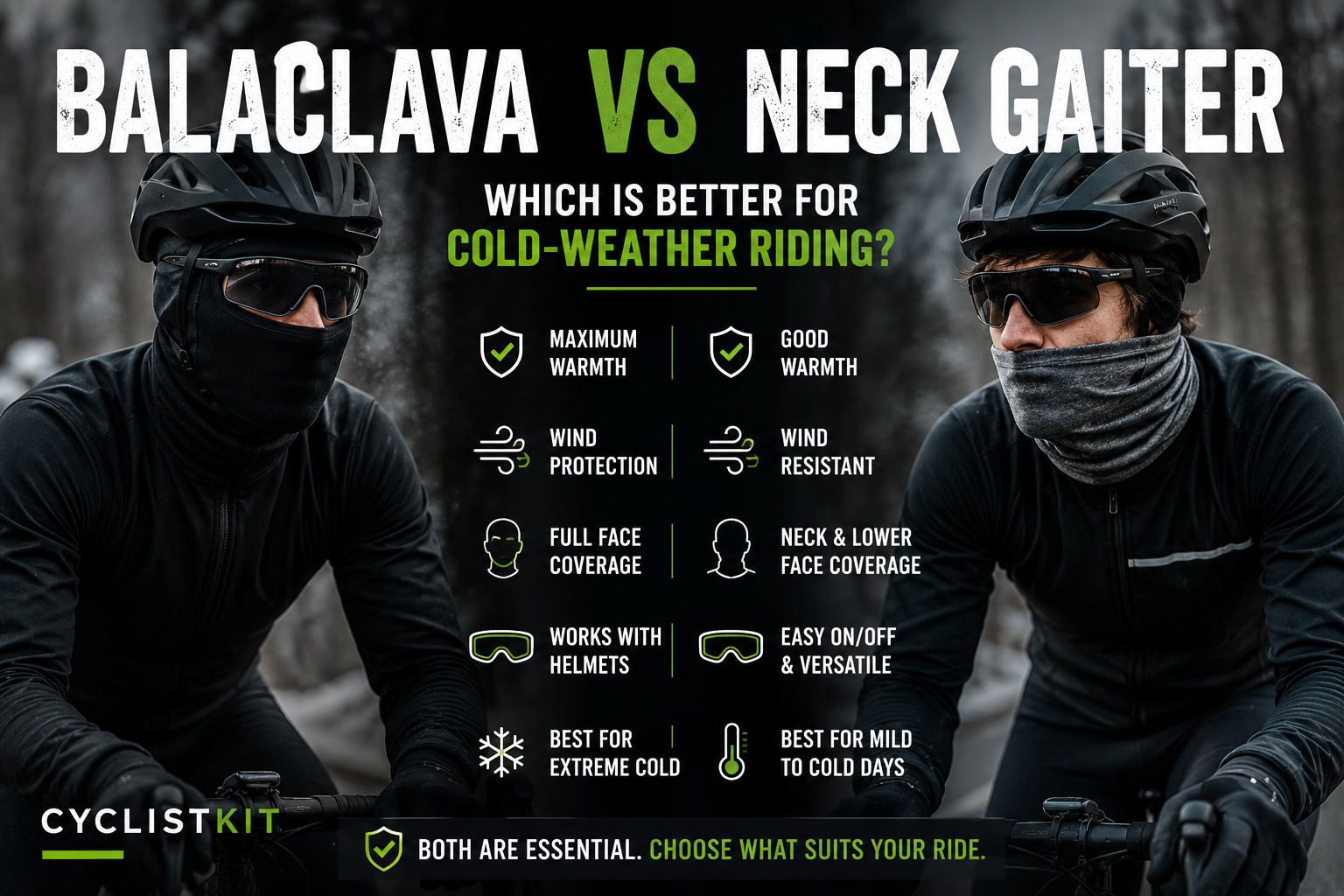 Balaclava versus neck gaiter comparison for cold weather cycling