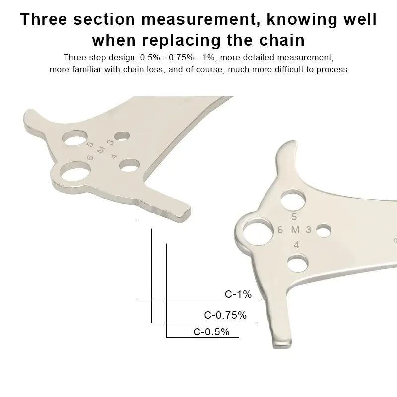 Chain wear tool measuring chain length - view 4