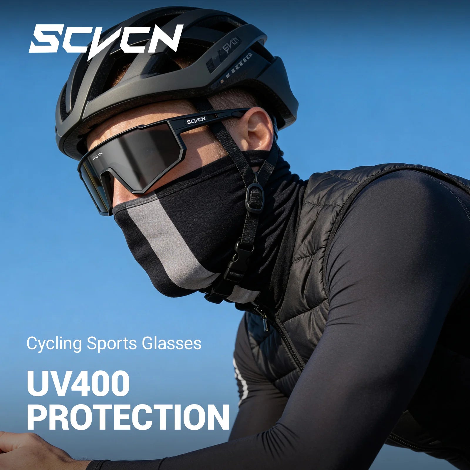 SCVCN cycling sunglasses worn while riding