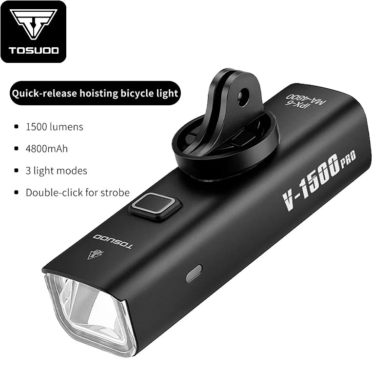 TOSUOD bike front light 1500 lumens USB rechargeable - main view