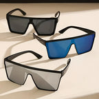 Oversized sunglasses worn on model