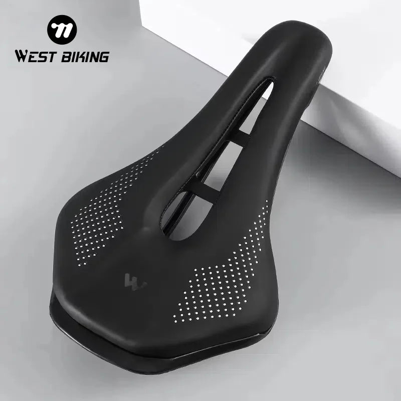 WEST BIKING Ultralight Hollow Saddle — PU Leather, Short Nose