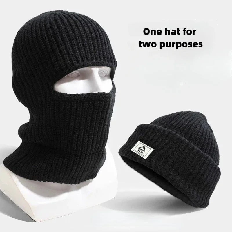2-in-1 winter balaclava beanie black windproof