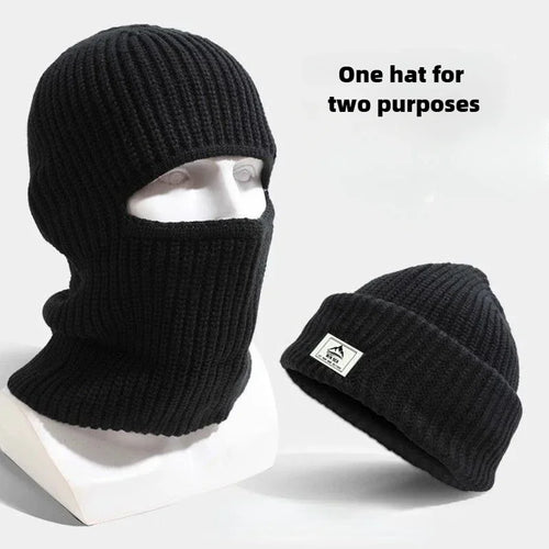 2-in-1 winter balaclava beanie black windproof