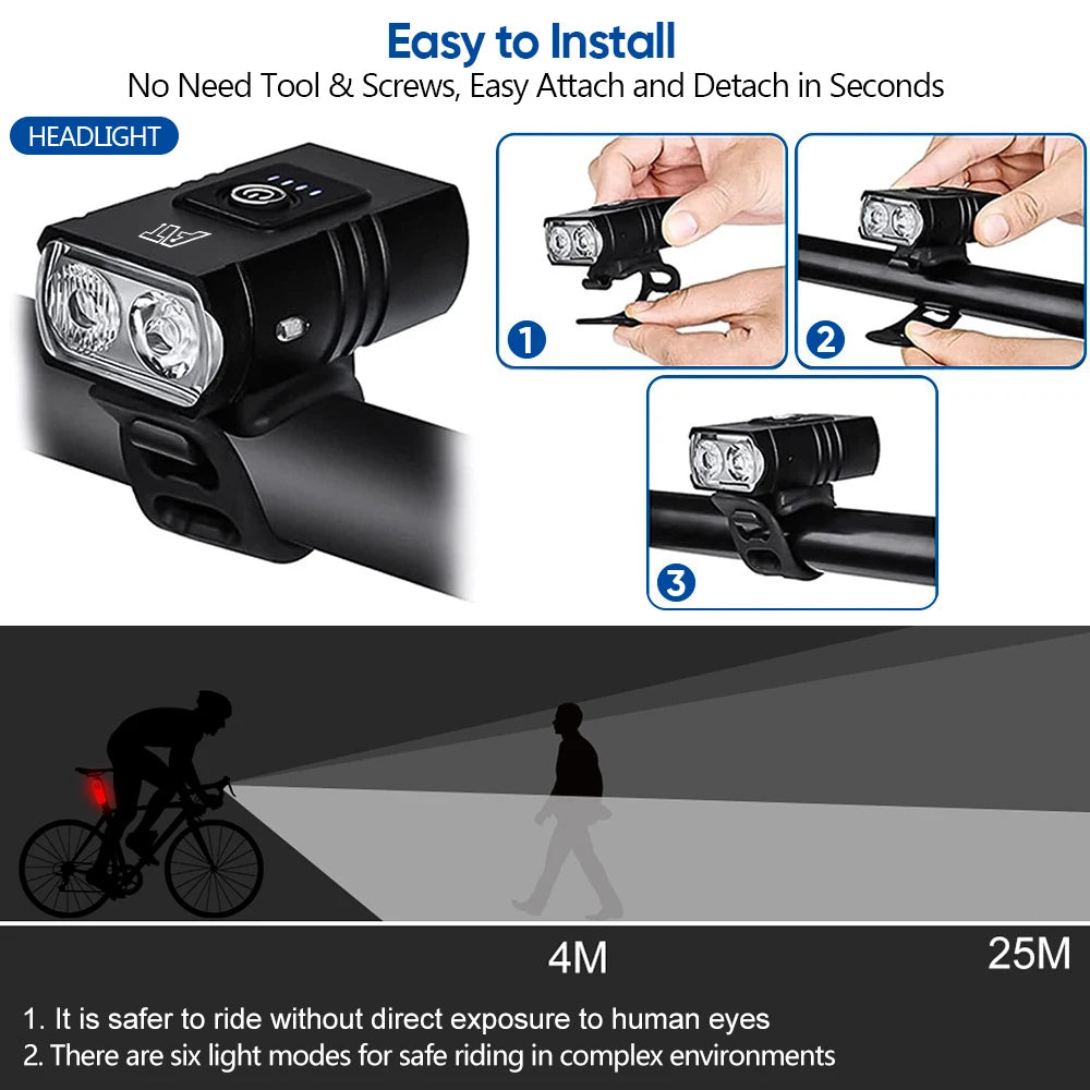 Bike headlight T6 LED wide flood beam - view 2