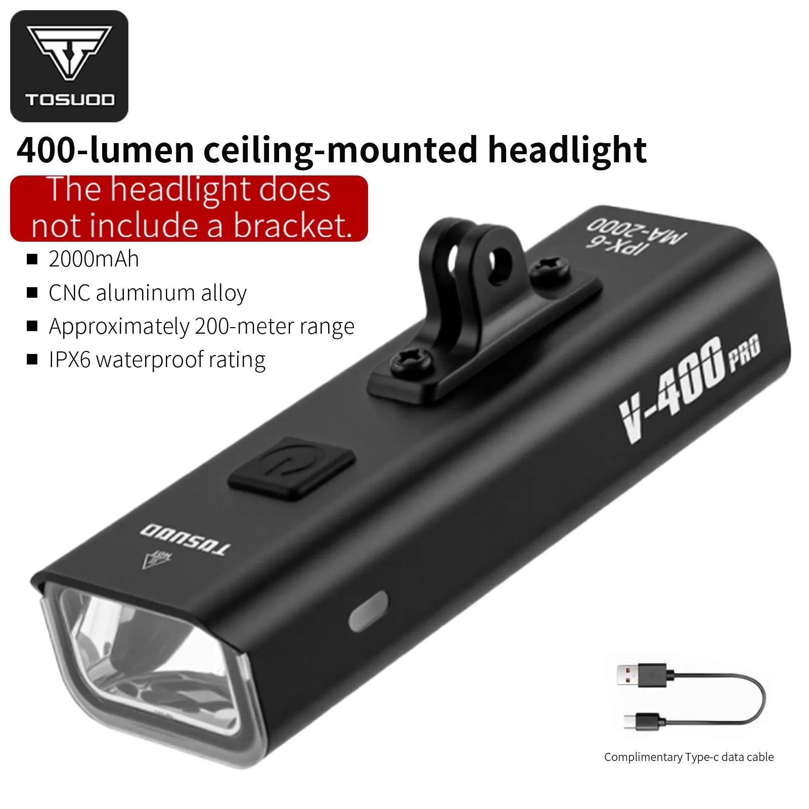 TOSUOD 1500 lumens front bike light detail - view 15