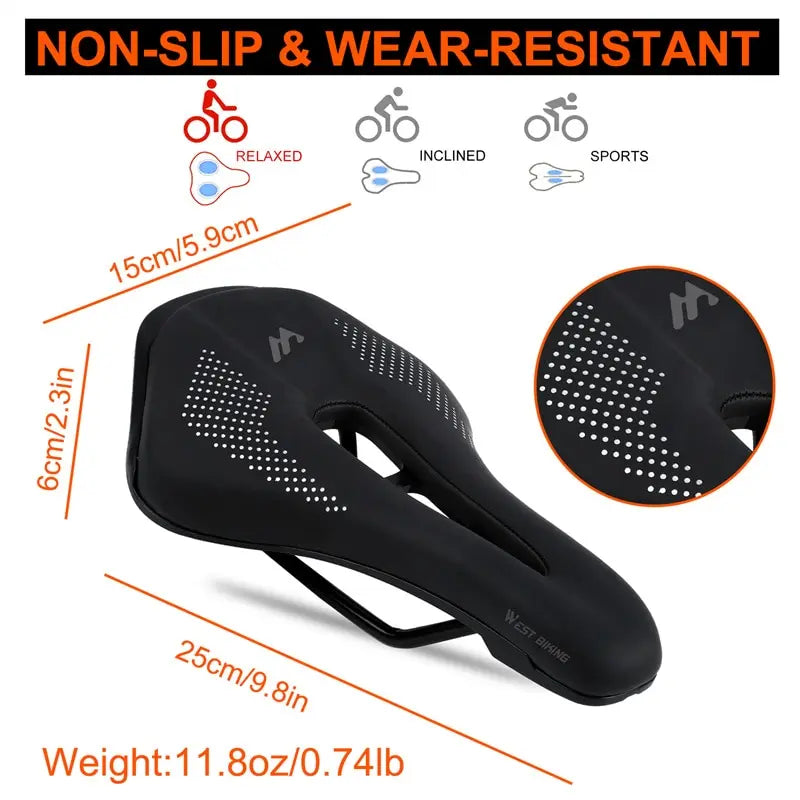 WEST BIKING Ultralight Hollow Saddle — PU Leather, Short Nose